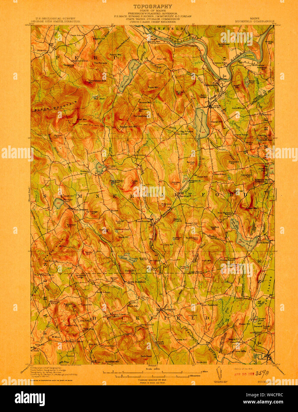 Maine USGS Historical Map Buckfield 807411 1913 62500 Restoration Stock