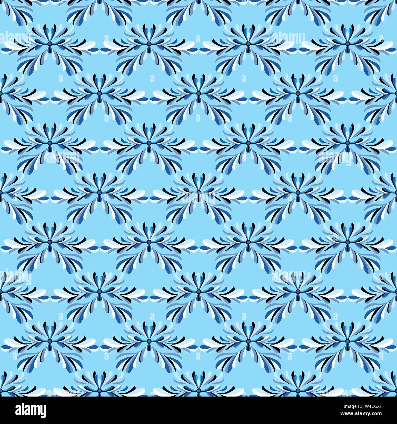 abstract blue flowers on blue background seamless pattern vector ...