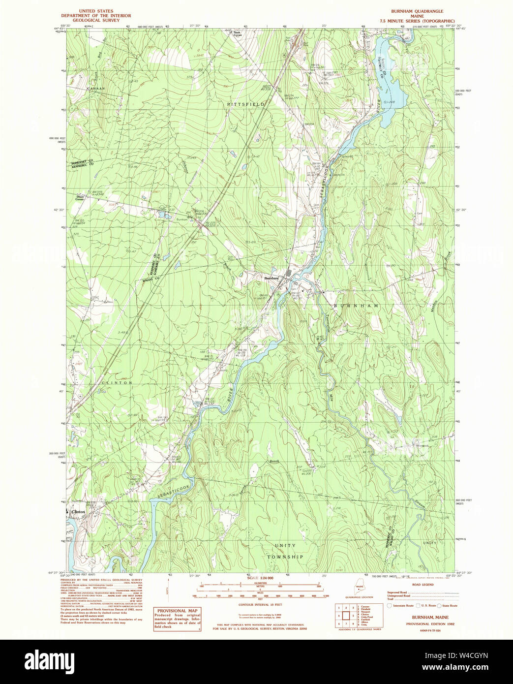 Maine USGS Historical Map Burnham 104987 1982 24000 Restoration Stock
