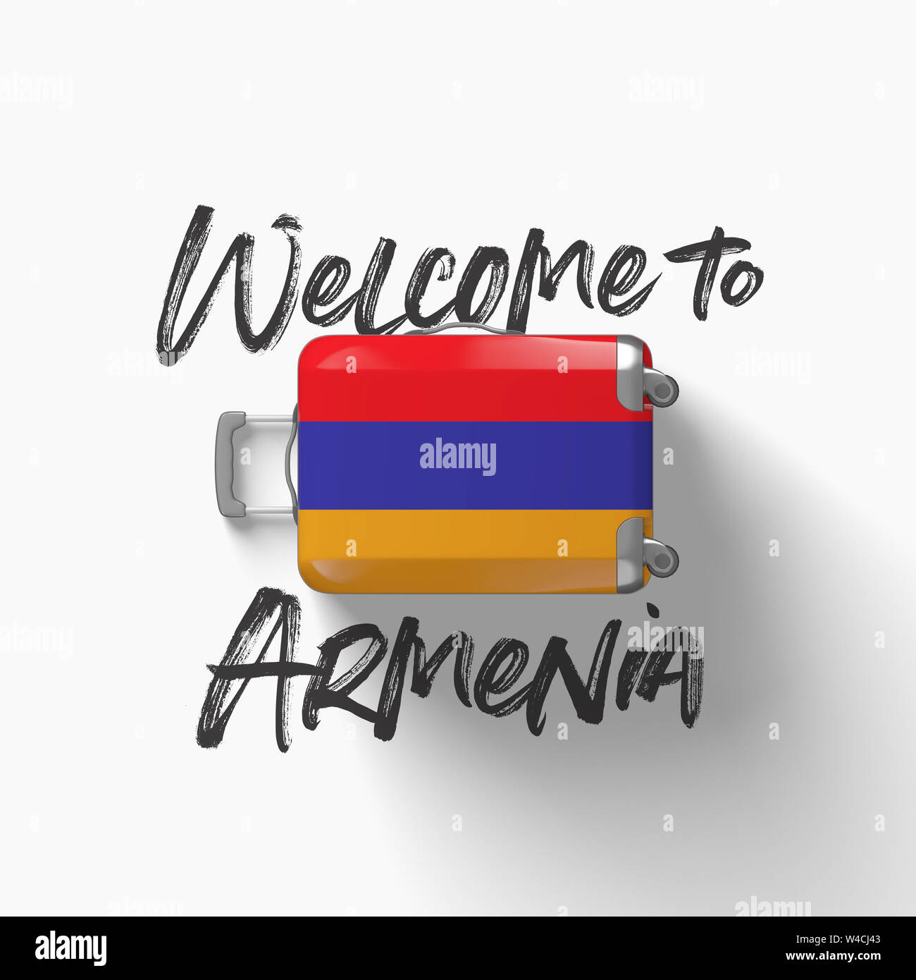 Welcome to Armenia. national flag on a travel suitcase. 3D Render Stock ...