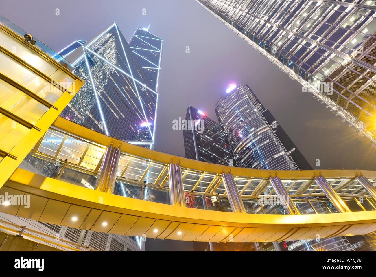 Cityscape modern office buildings in central Hong Kong at night Stock ...