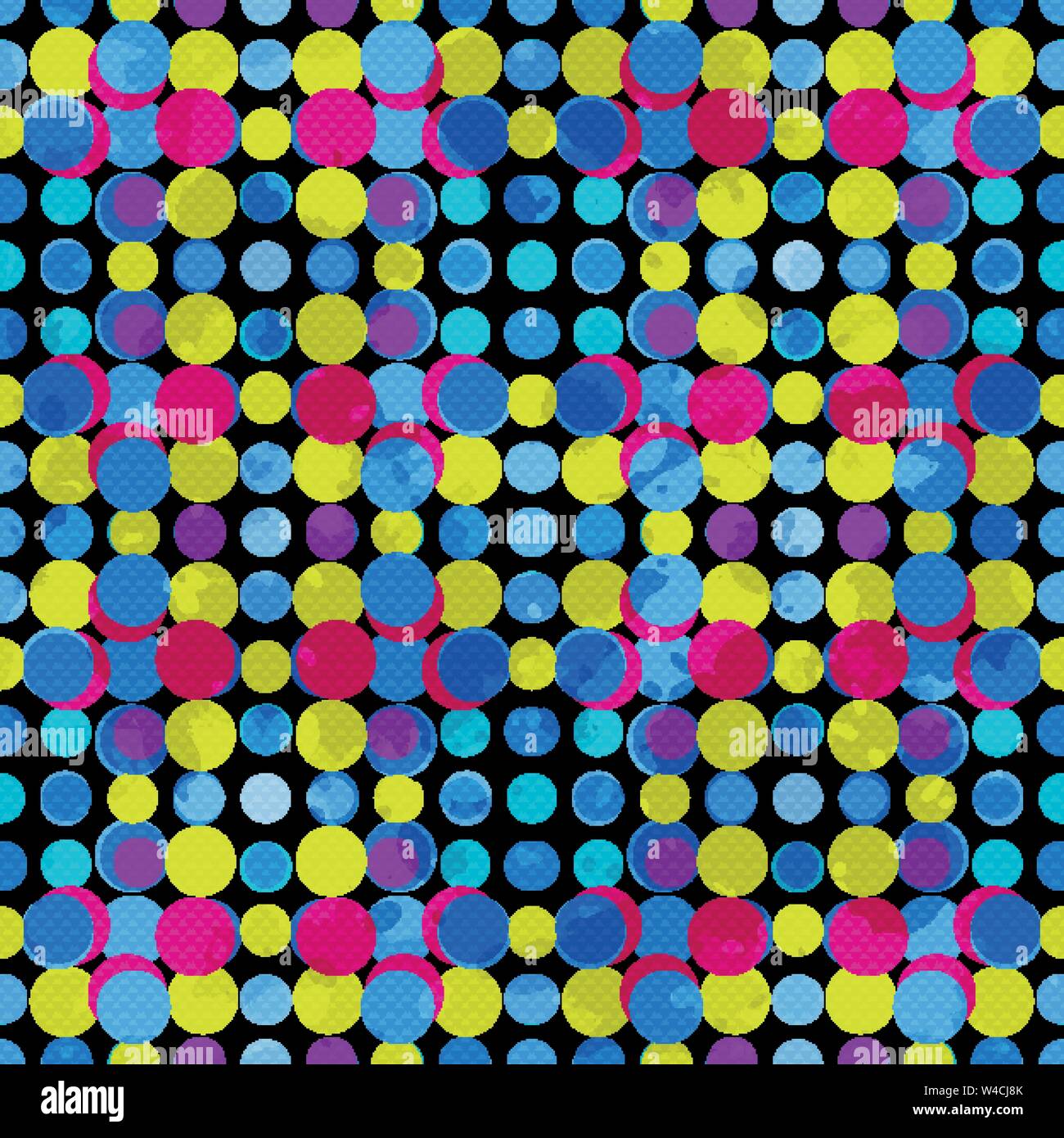 psychedelic circles on a black background. grunge effect. vector illustration. Stock Vector