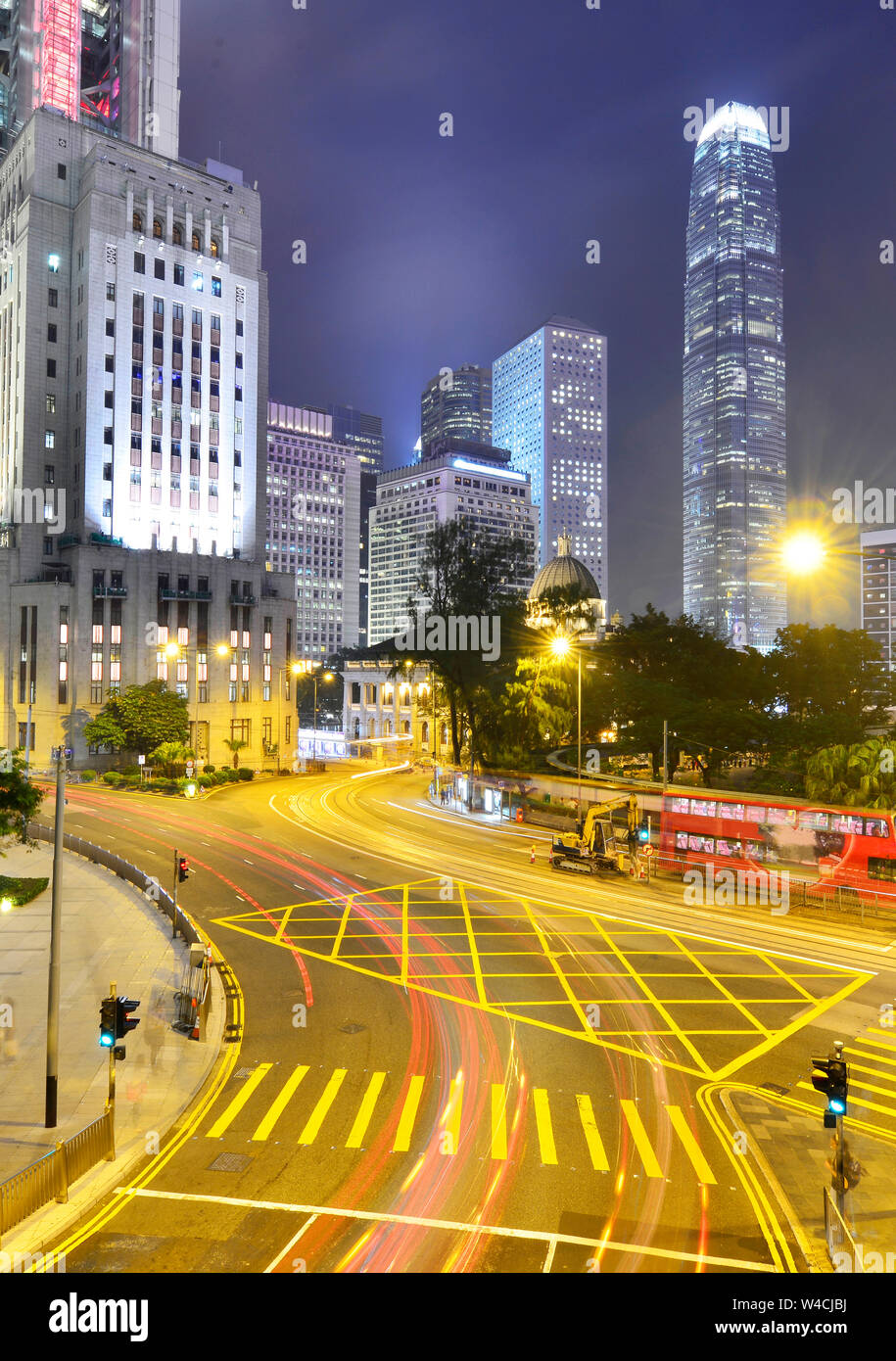 Cityscape modern office buildings in central Hong Kong at night Stock ...