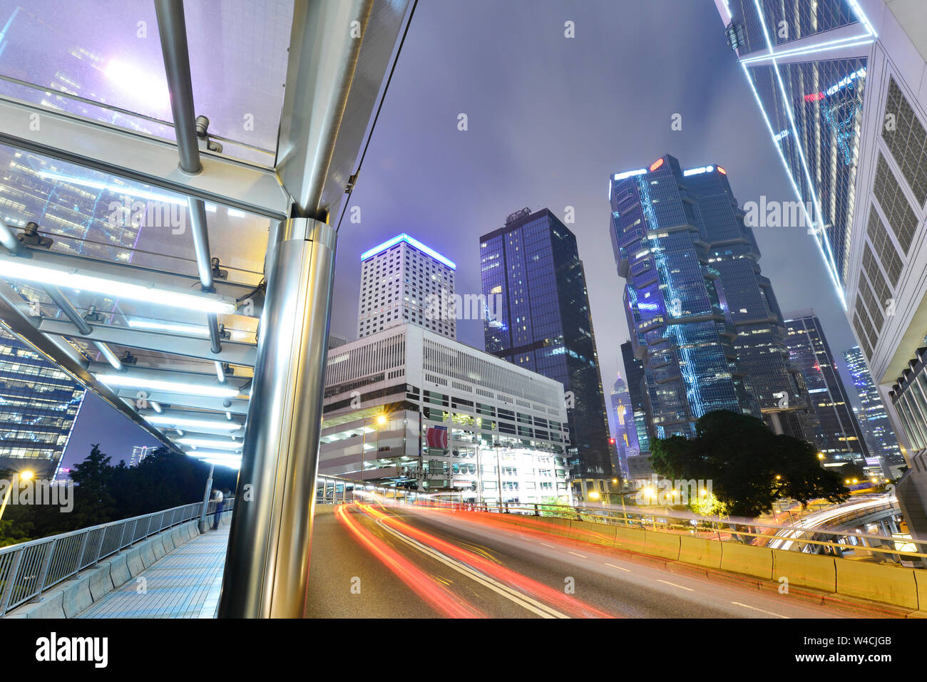 Cityscape modern office buildings in central Hong Kong at night Stock ...