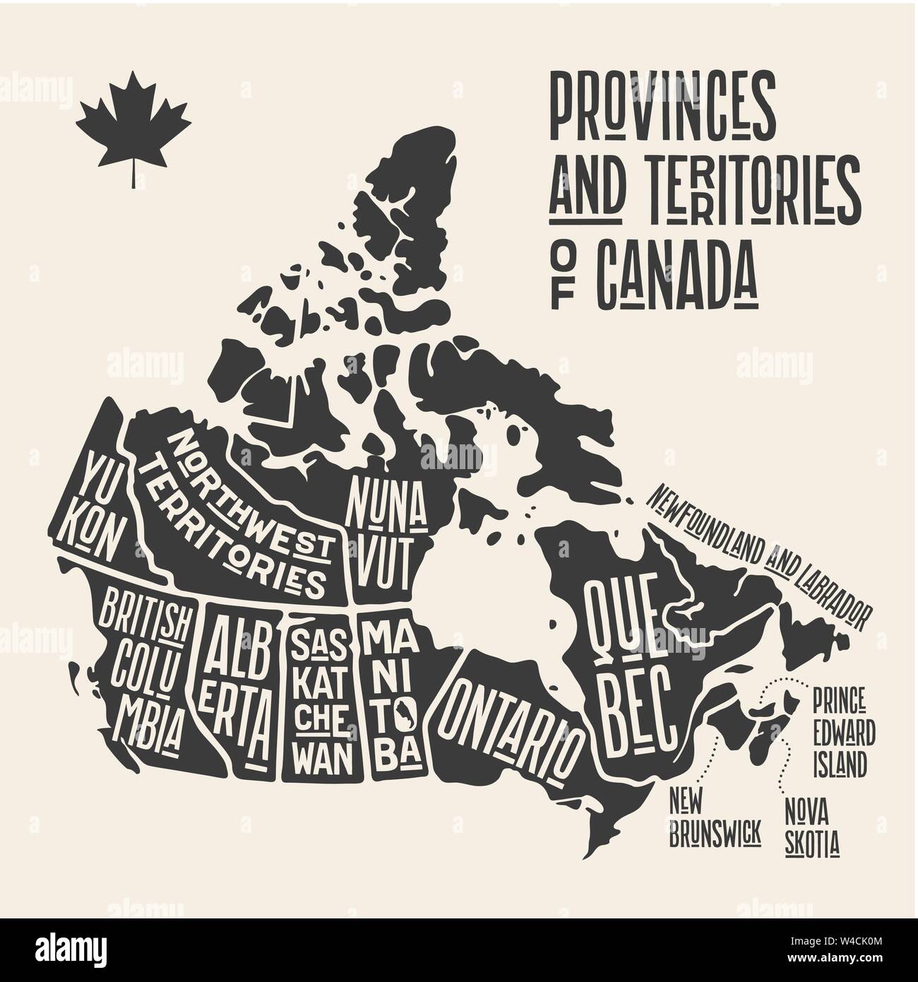 Map Canada. Poster map of provinces and territories of Canada Stock Vector