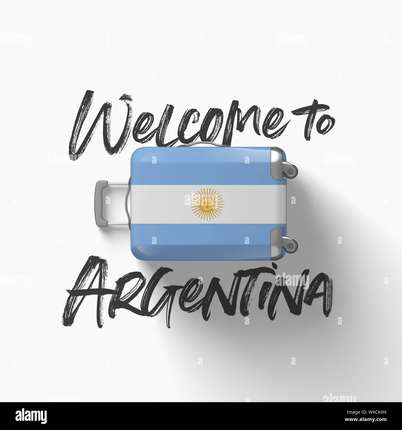Welcome to Argentina. national flag on a travel suitcase. 3D Render ...