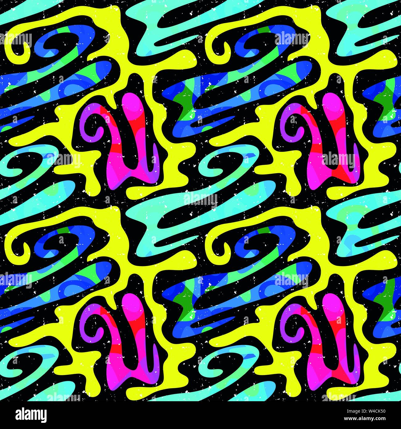objects abstract graffiti on a black background seamless pattern Stock Vector