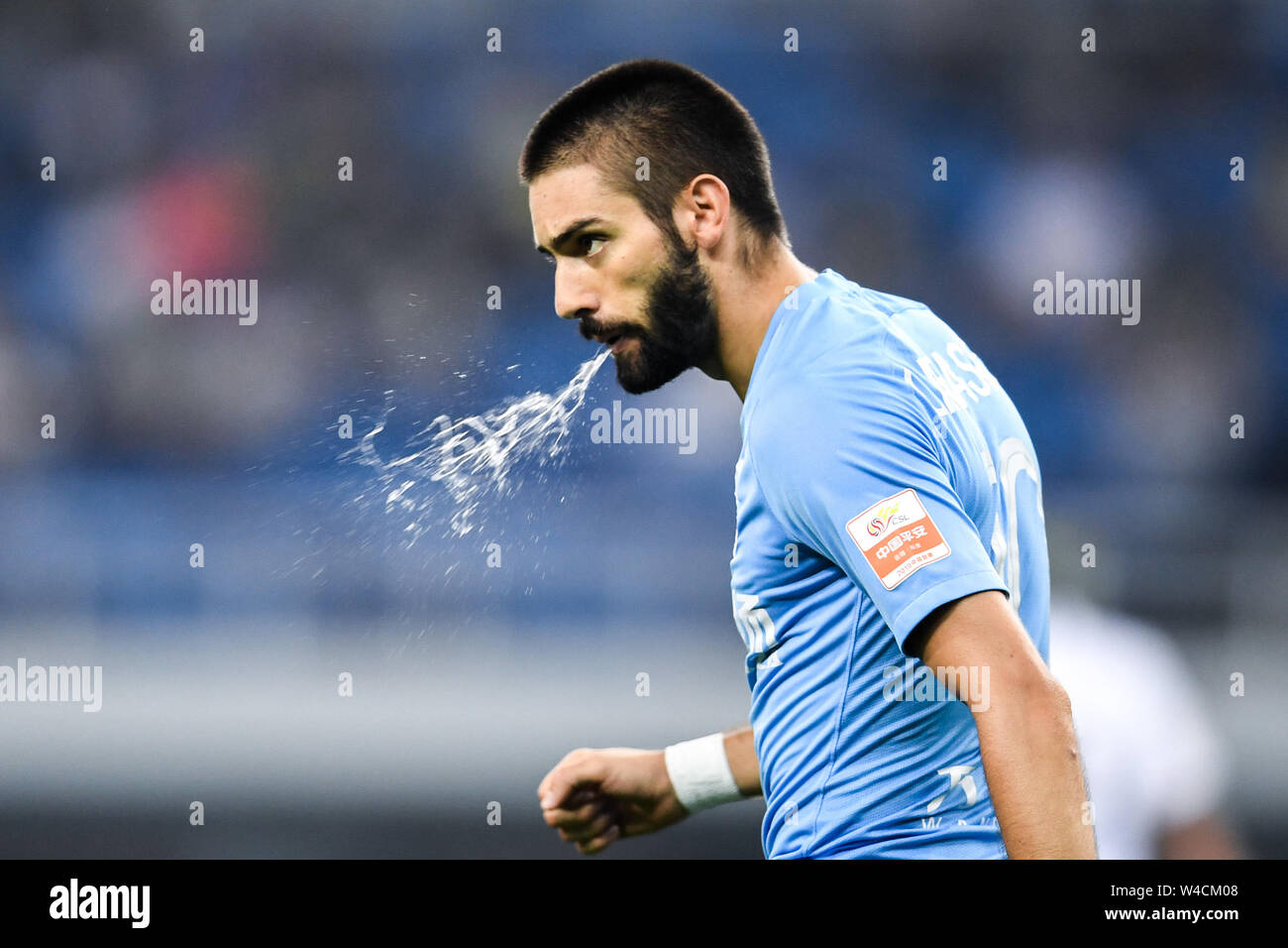 Belgian football player Yannick Ferreira Carrasco of Dalian Yifang F.C. at the 19th round of Chinese Football Association Super League (CSL) against Tianjin TEDA in Tianjin, China, 20 July 2019. The match ended with a tie 3-3. Stock Photo