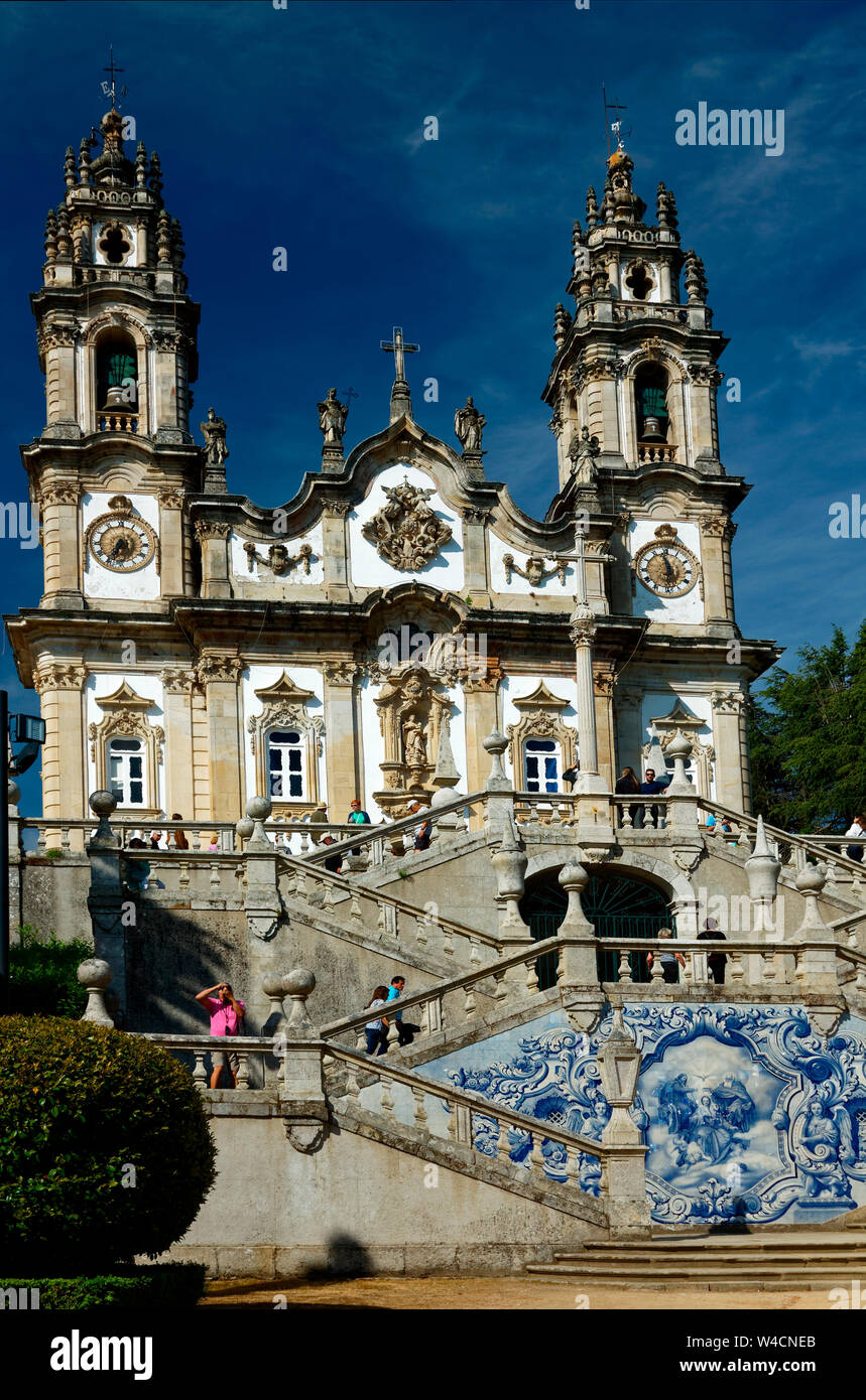 Santuario de Nossa Senhora dos Remedios, baroque church, Catholic, religious building, Baroque staircase to Monte de Santo Estavao, 611 steps, ornate, Stock Photo