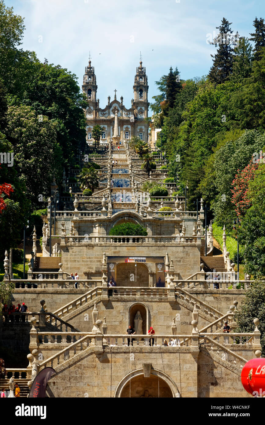Baroque staircase to Monte de Santo Estavao; 611 steps; ornate; decorative; 1781-1969; Parque dos Remedios, Santuario de Nossa Senhora dos Remedios, b Stock Photo