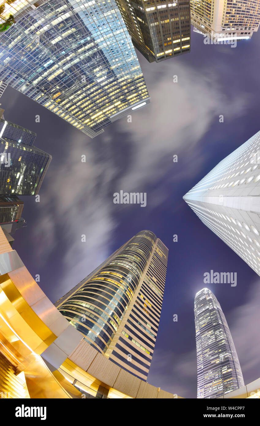 Cityscape modern office buildings in central Hong Kong at night Stock ...