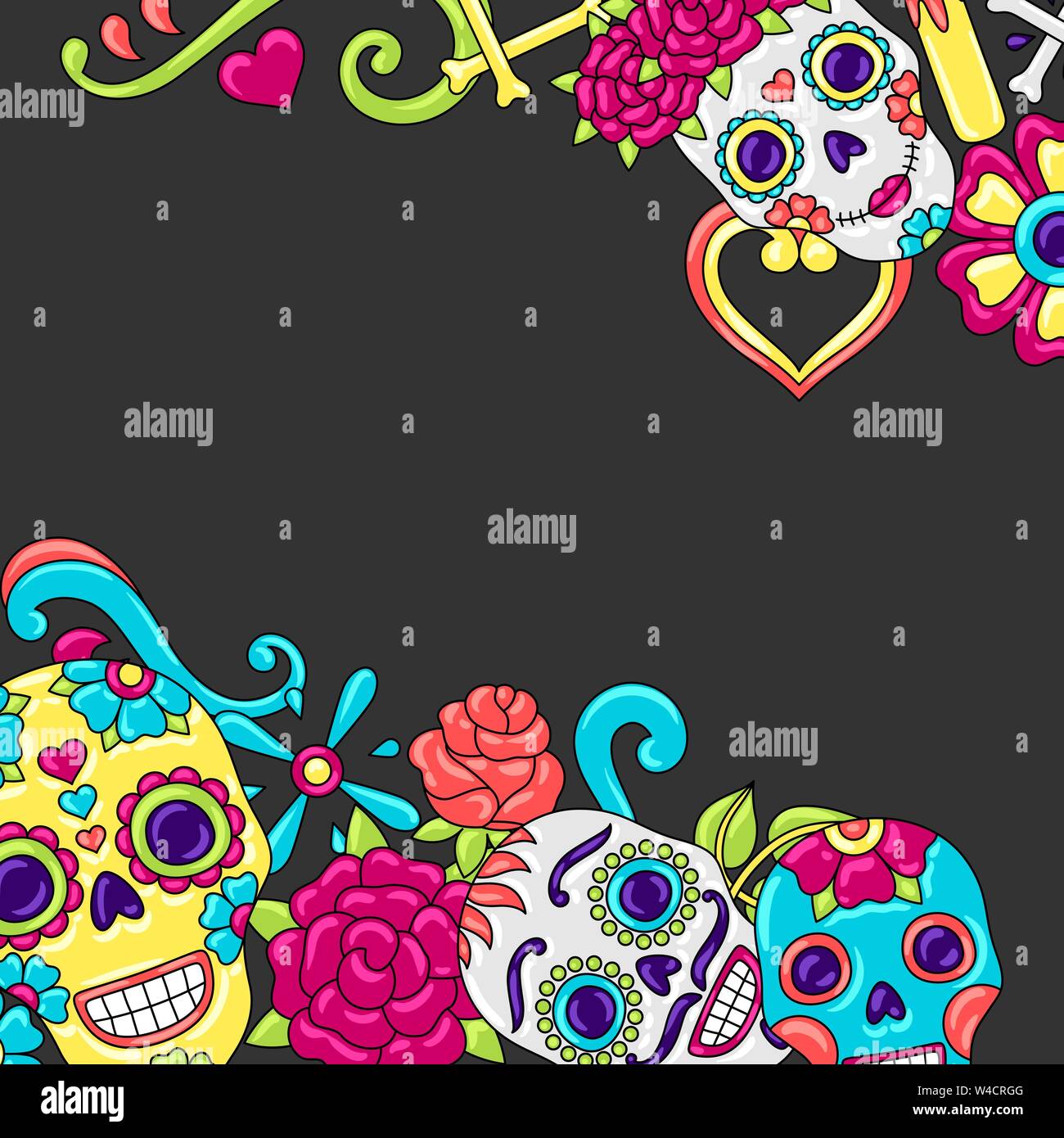 Day of the Dead invitation card. Sugar skulls with floral ornament ...