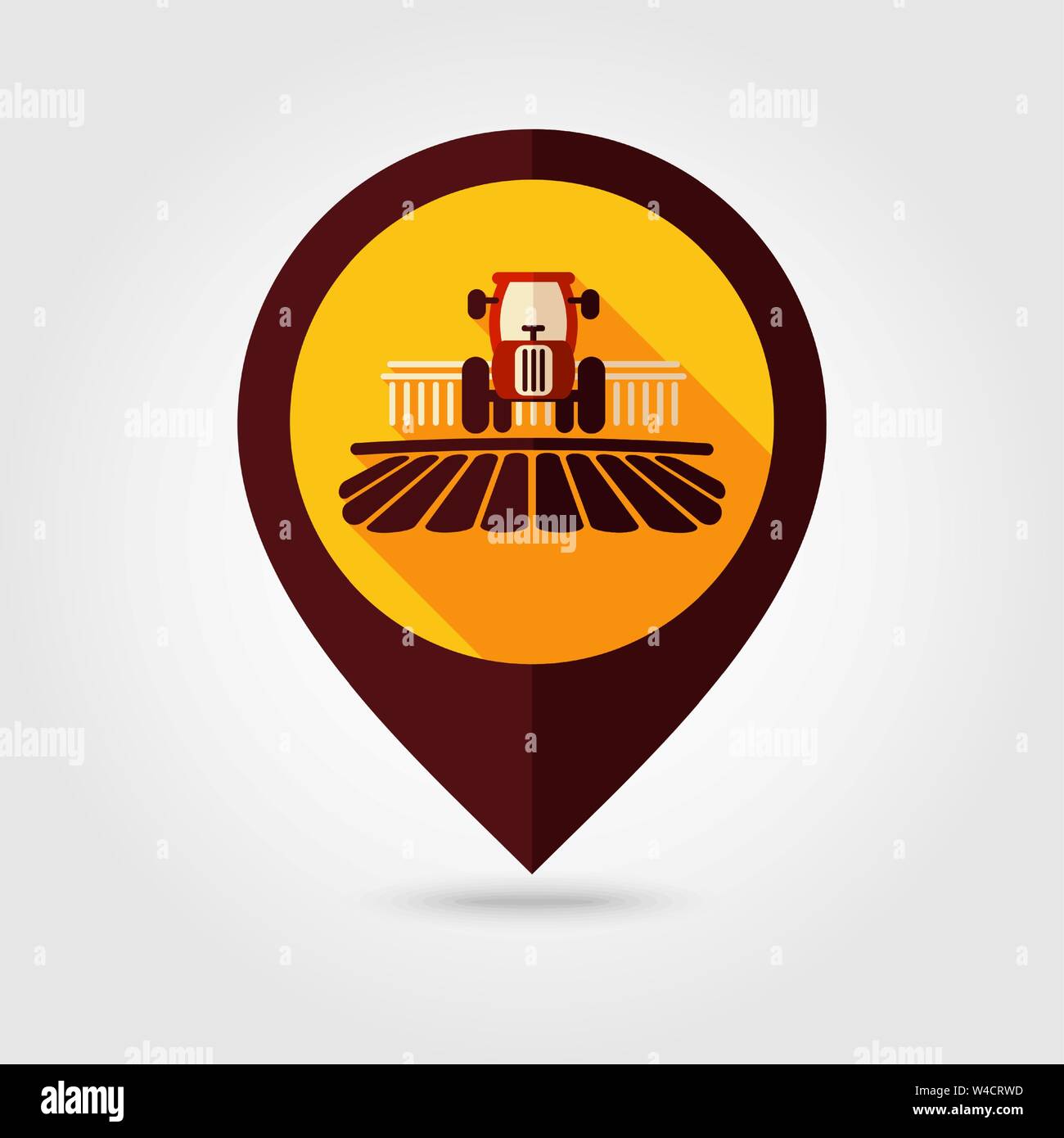 Tractor processes the earth a rural landscape flat vector pin map icon ...