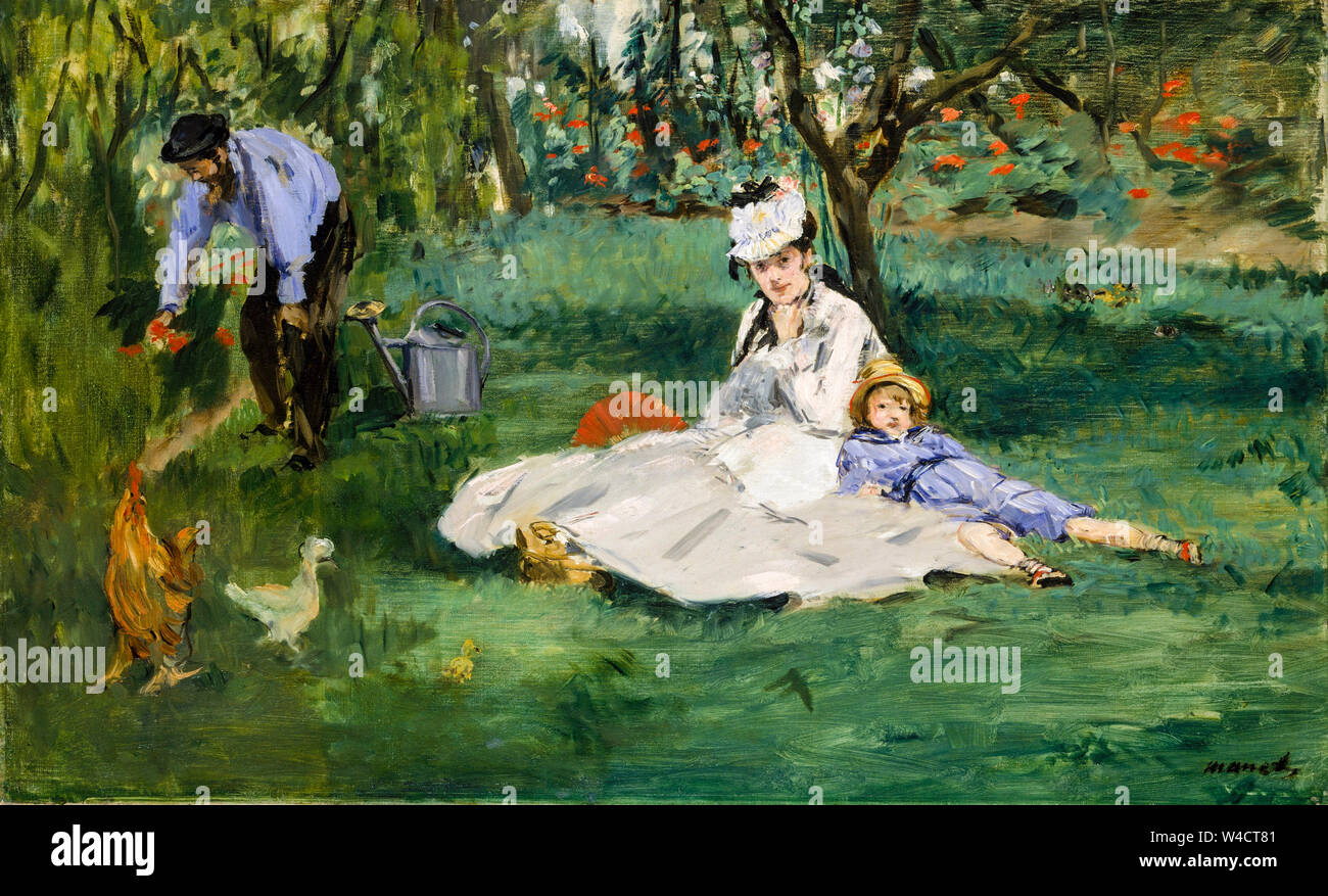 Edouard Manet, portrait painting, The Monet Family in Their Garden at Argenteuil, 1874 Stock Photo