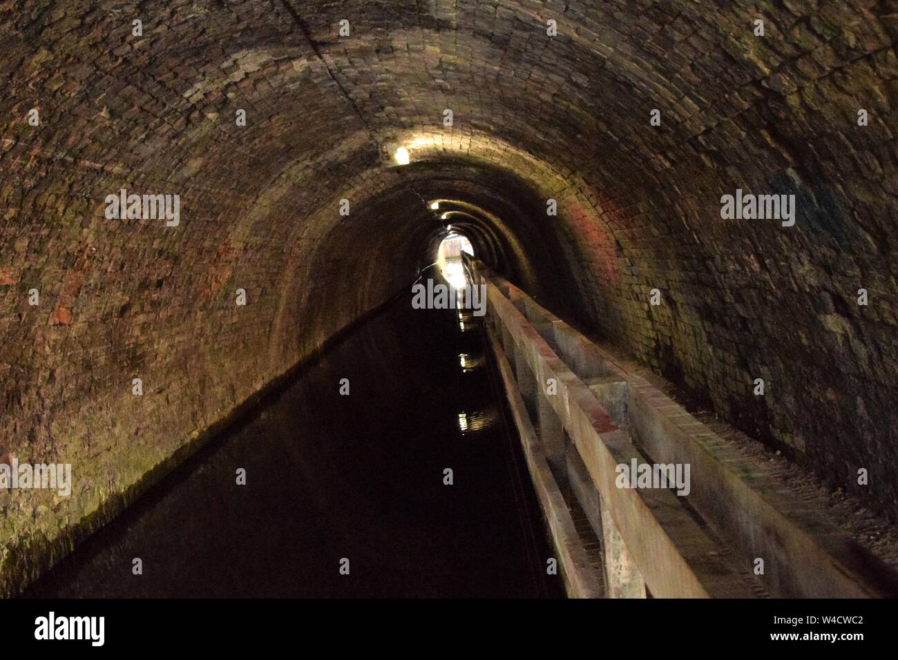 Birmingham canal tunnel lights pathway near Stock Photo