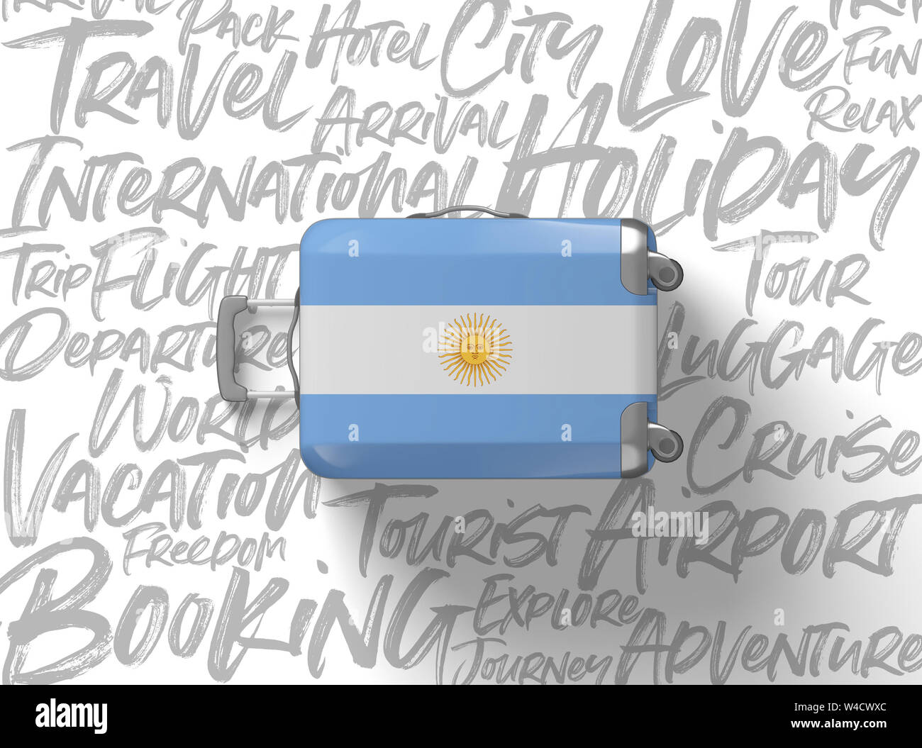 Argentina flag suitcase travel background. 3D Render Stock Photo - Alamy