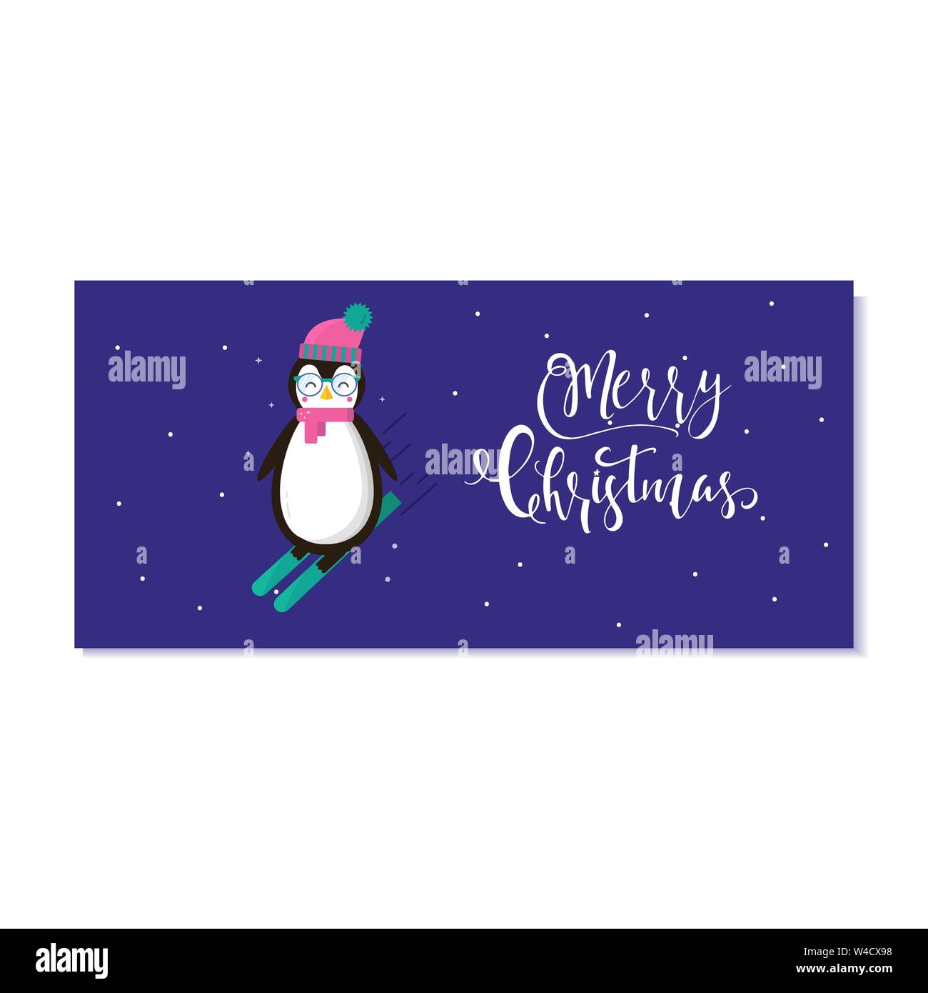 Cute Christmas gift card with animals. Invitation for  Merry Christmas. merry and bright, warm wishes, magic moments. Easy editable template. Vector. Stock Vector