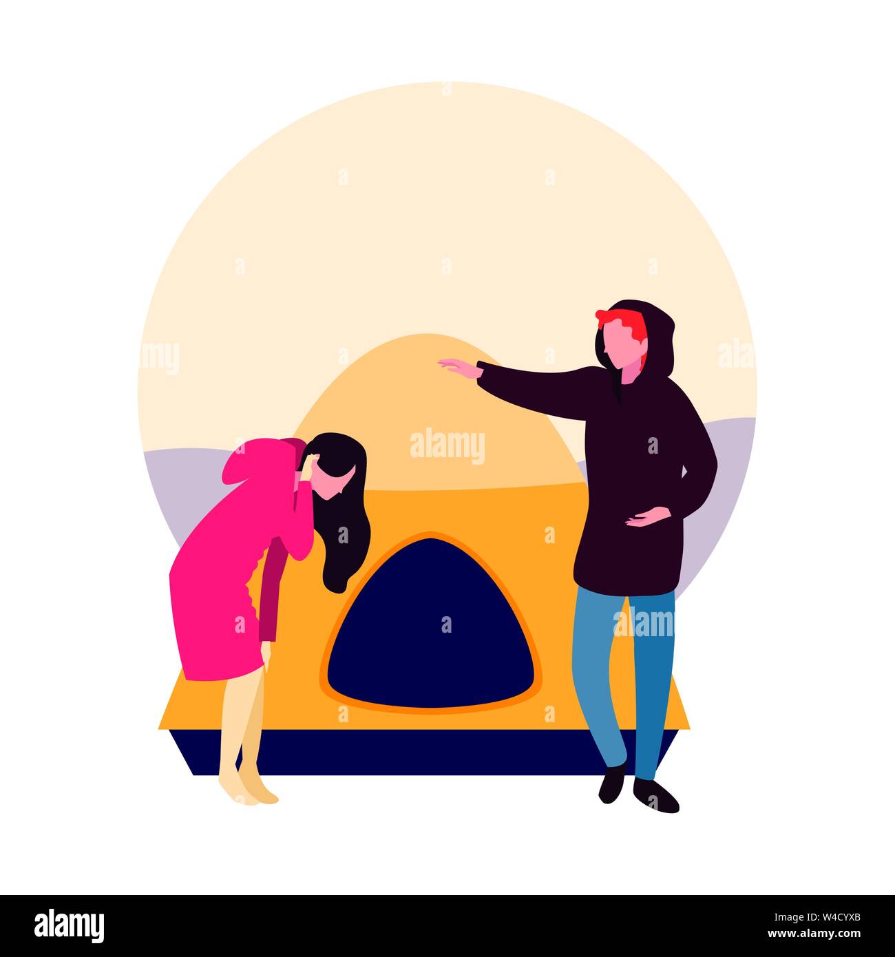 man and woman camp tent vacations vector illustration Stock Vector ...