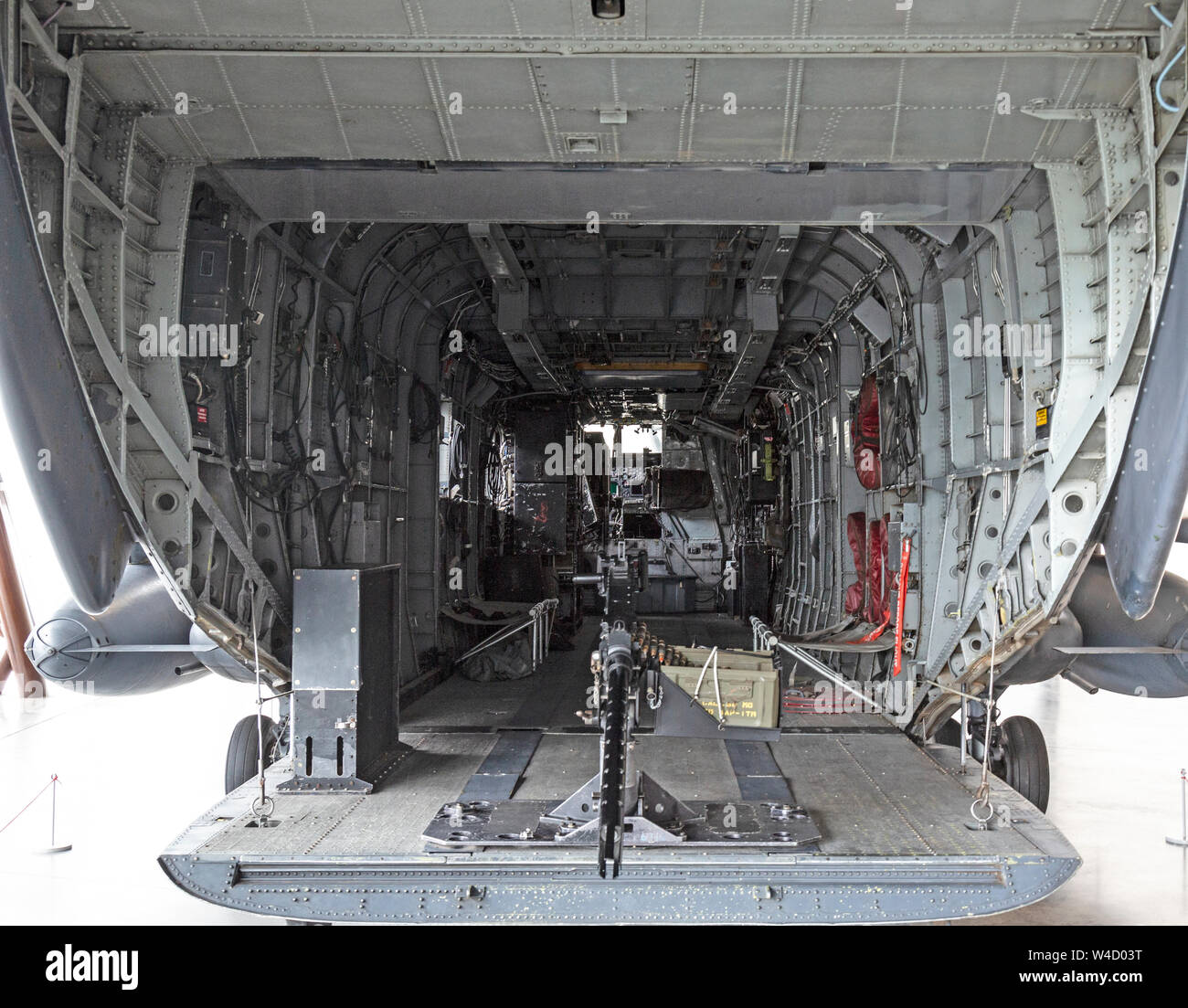 Interior view inside a Sikorsky MH-53M Pave Low IV American Military helicopter, on display at the RAF Museum at Cosford in England. serial 68-8284. Stock Photo