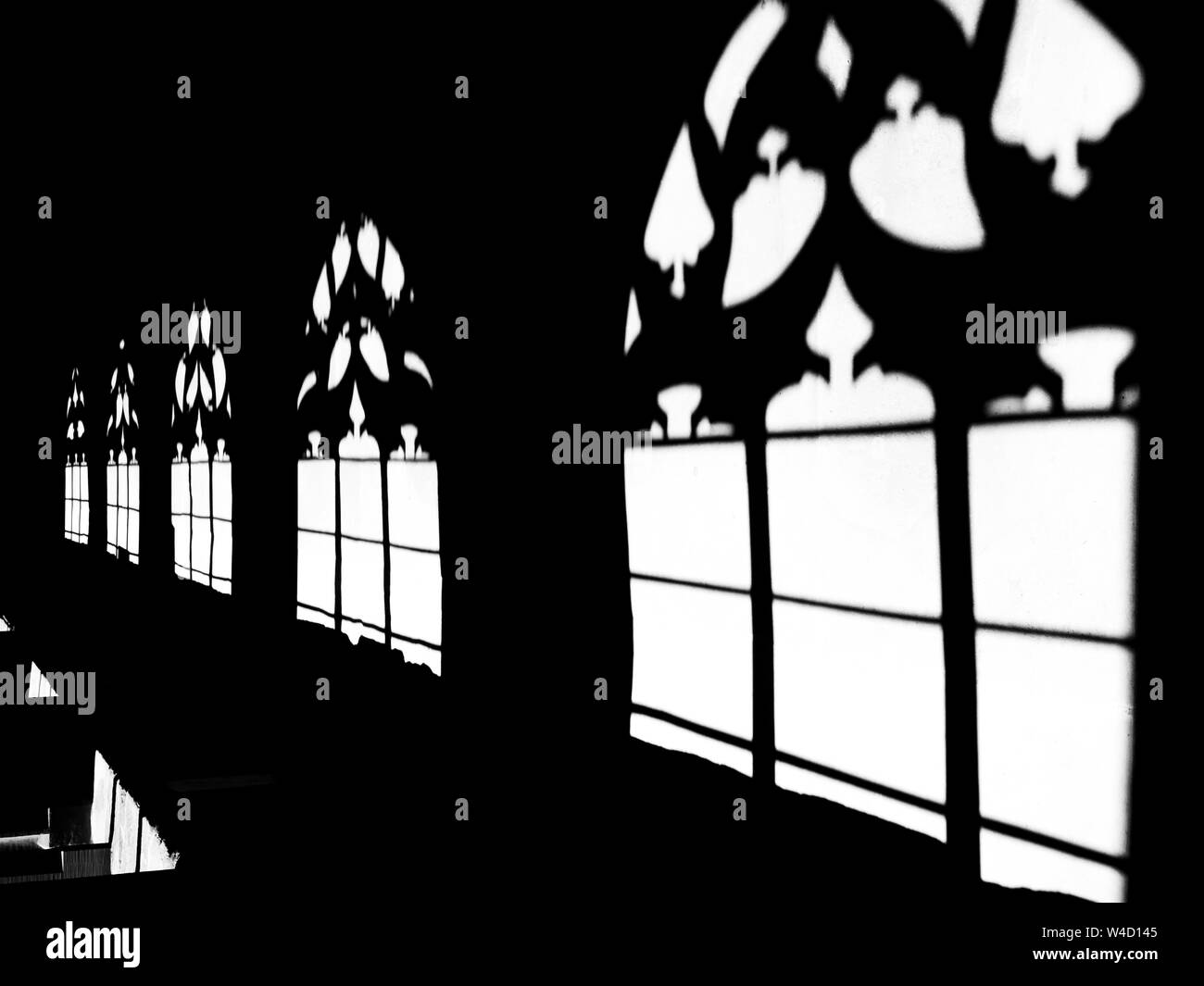 Shadows in Basel Minster, sunlight through the gothic windows, Swiss Stock Photo