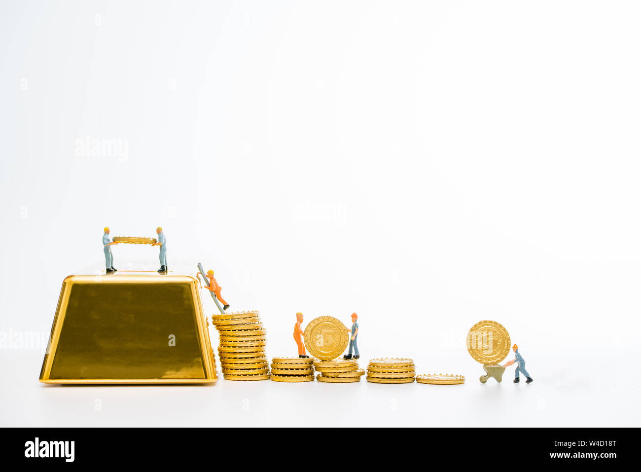 miniature people with cold coin on white background,financial concept ...
