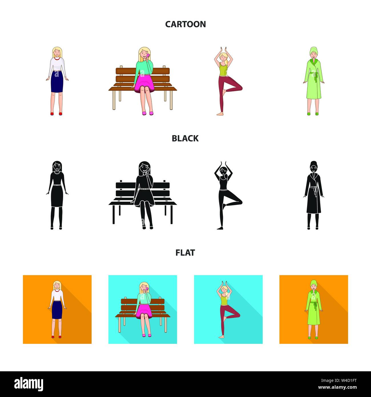 Vector Posture Vector illustration of posture and mood sign. Set of posture and female ...