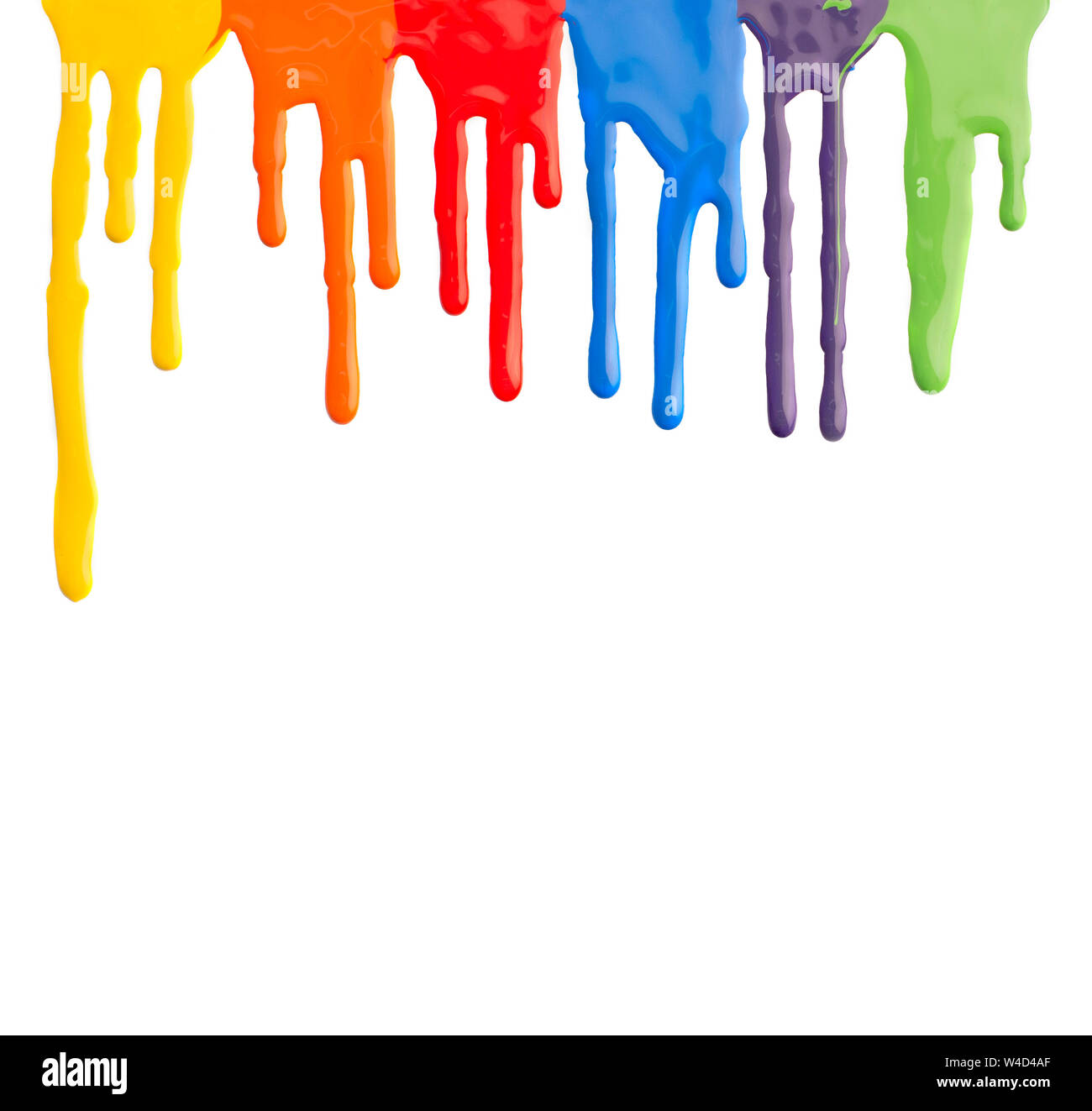 Liquid motion of acrylic colors flowing down on white Stock Photo
