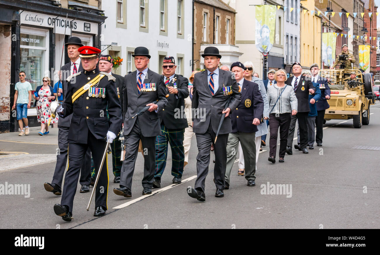 Lothians and Border Yeomanry regiment parade after receiving Freedom of East Lothian, High Street, Dunbar, Scotland, UK Stock Photo
