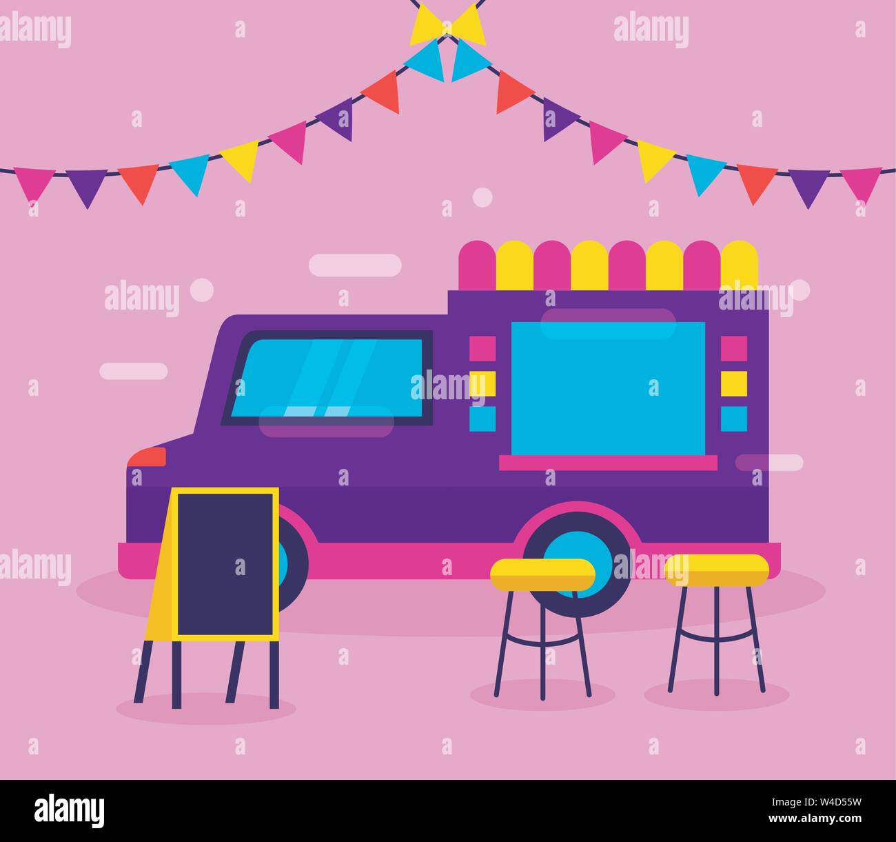 food trucks flat design image Stock Vector
