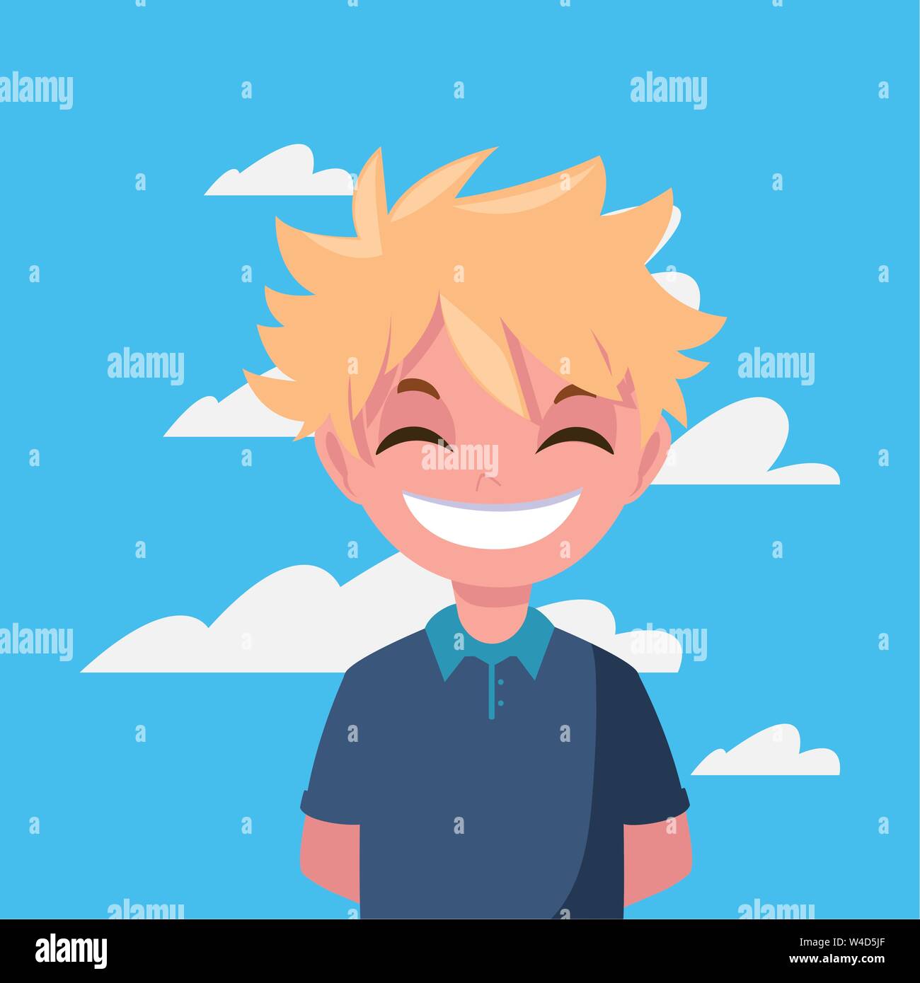 happy young boy portrait sky background vector illustration Stock ...