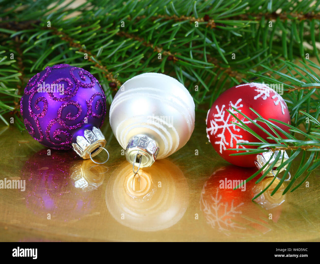 Christmas Decoration On Table Colorful Glass Balls Stock Photo