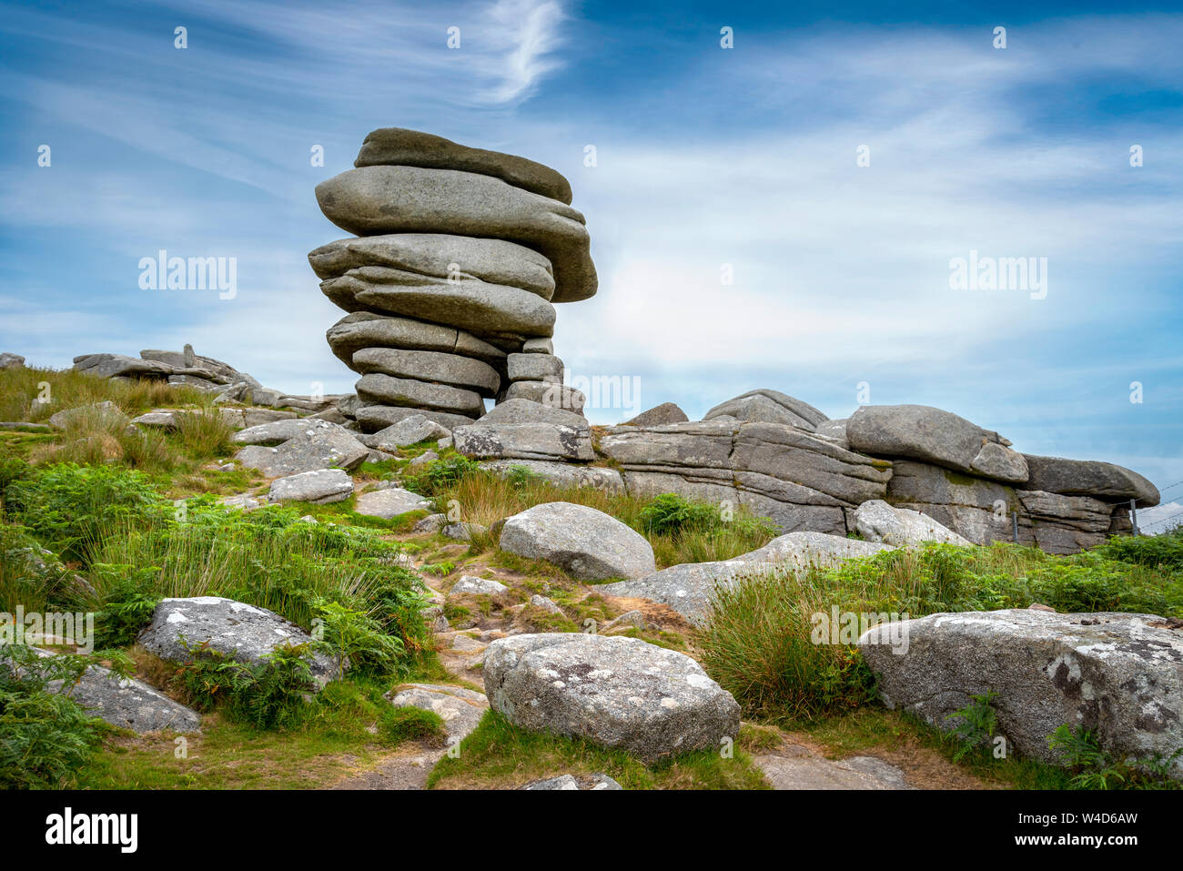 The Cheesewring is a granite tor near Minions  Cornwall situated on the eastern flank of Bodmin Moor on Stowe's Hill. The Cheesewring itself is the re Stock Photo