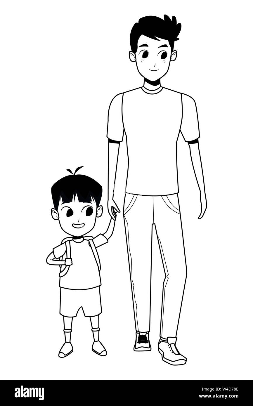 Father Son Silhouette Black And White High Resolution Stock