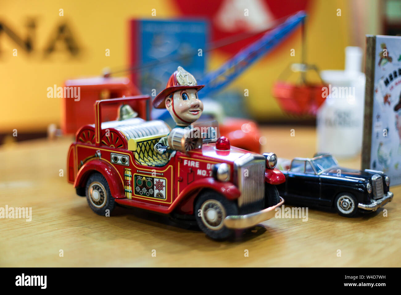 Vintage fire engine toy at Retro and Vintage Design Expo in Helsinki, Finland Stock Photo