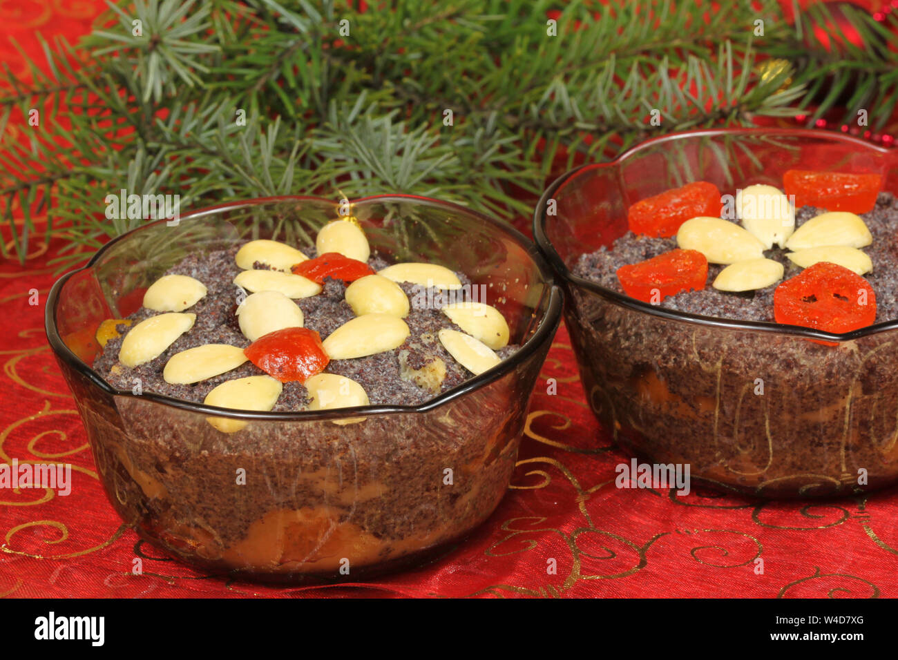 Traditional Polish Poppy Seed Christmas Dessert Makowki With Dried Fruit Decoration Stock Photo Alamy