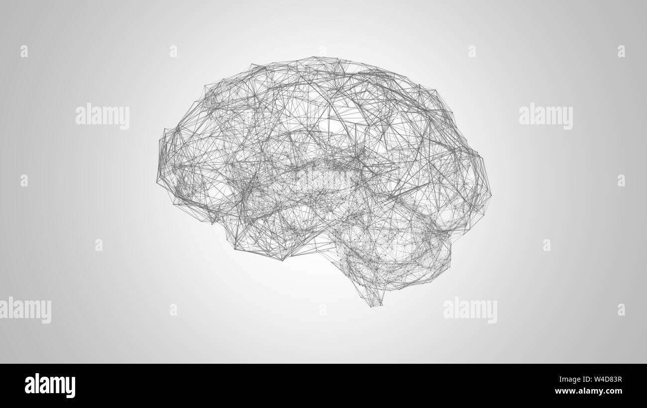 Abstract geometric brain with triangular polygons, network connections Stock Photo