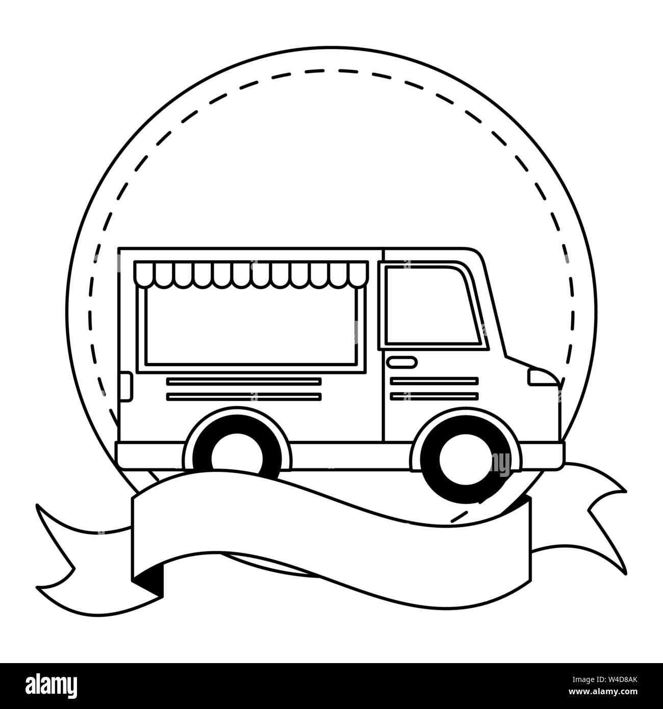 Food Truck On White Background Sticker Ribbon Stock Vector