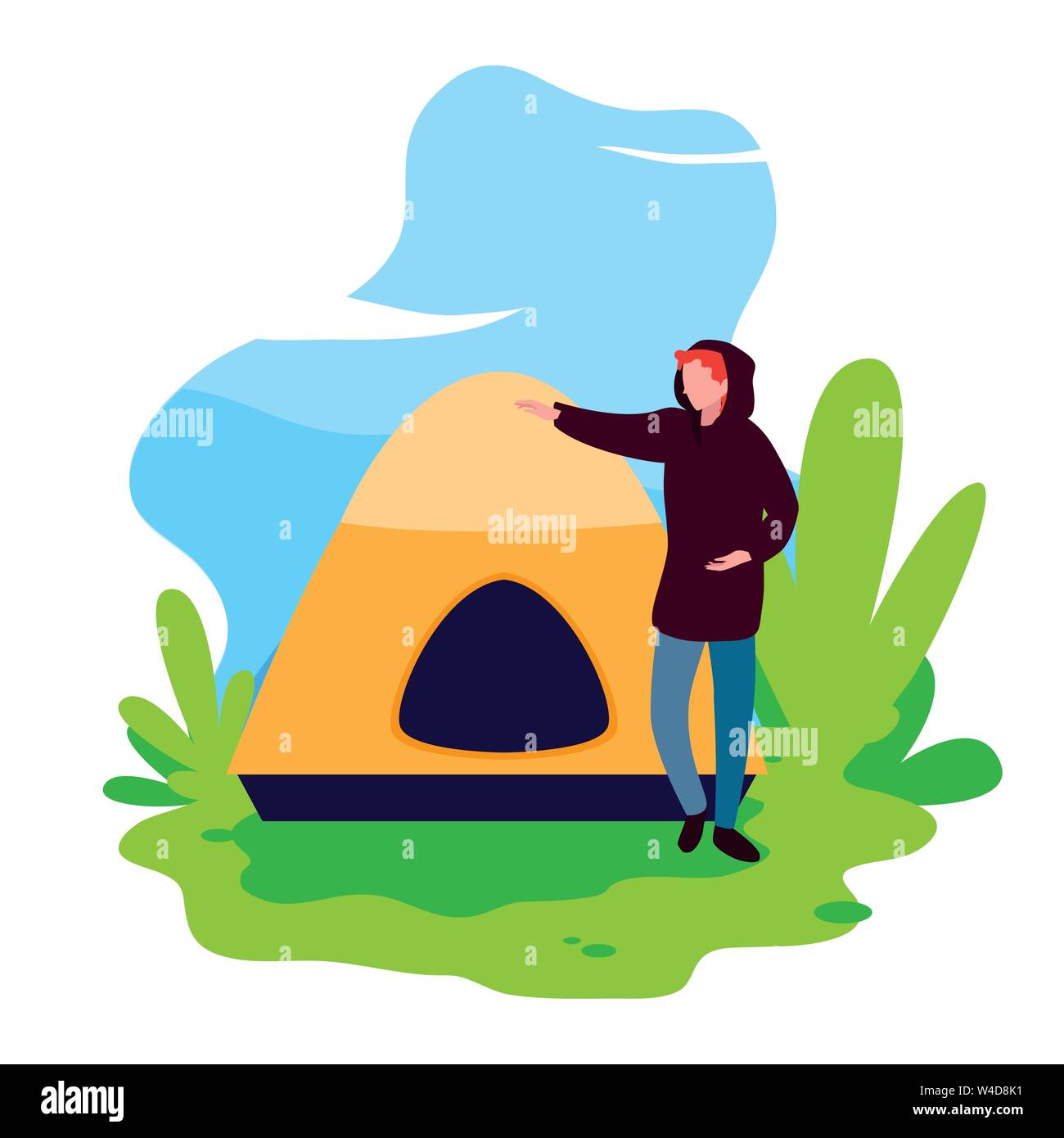 man with tent camping hiking vector illustration Stock Vector Image ...