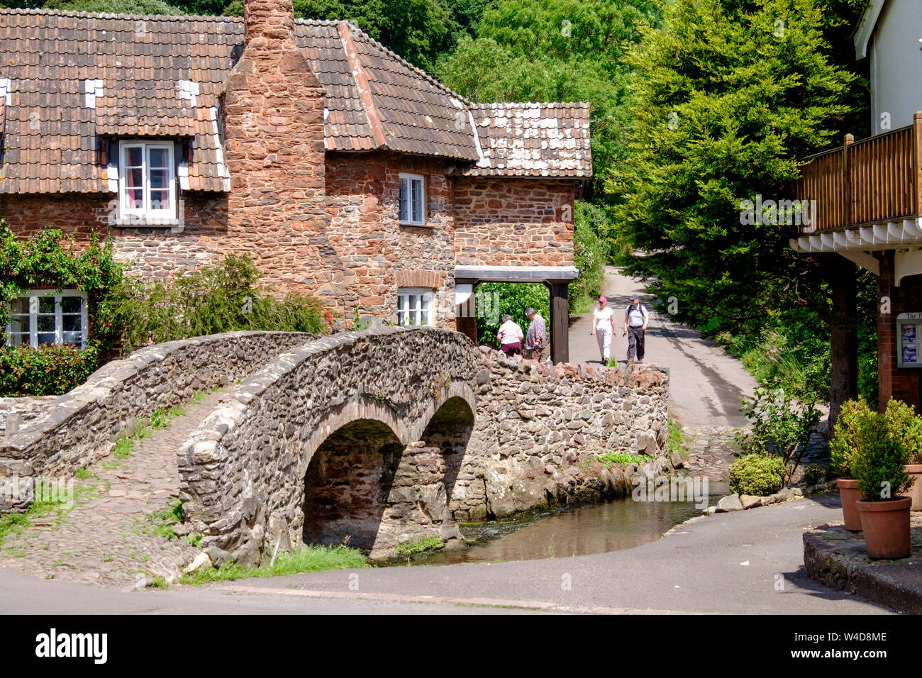 Packhorse Bridge over the river aller.Allerford is a Somerset Village on the Edge of Exmoor. Somerset england UK Stock Photo