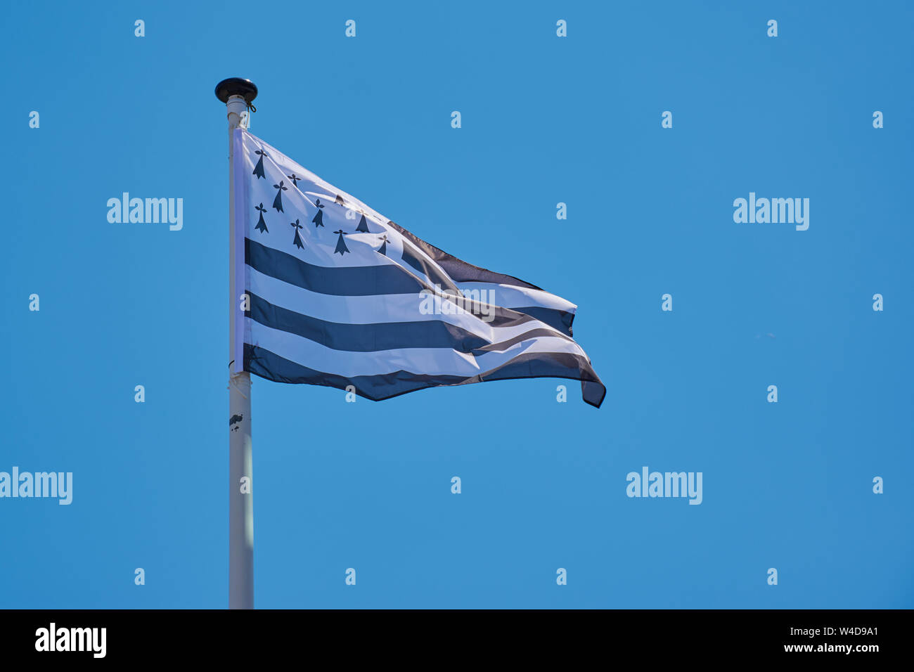 waving flag of Brittany against blue sky Stock Photo