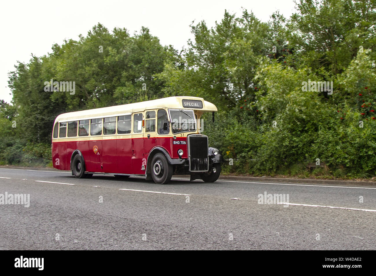 1953 50s Leyland Tiger Ps2 Bus Sunday held at the a festival of Transport held the in the seaside town of Fleetwood, Lancashire, UK Stock Photo