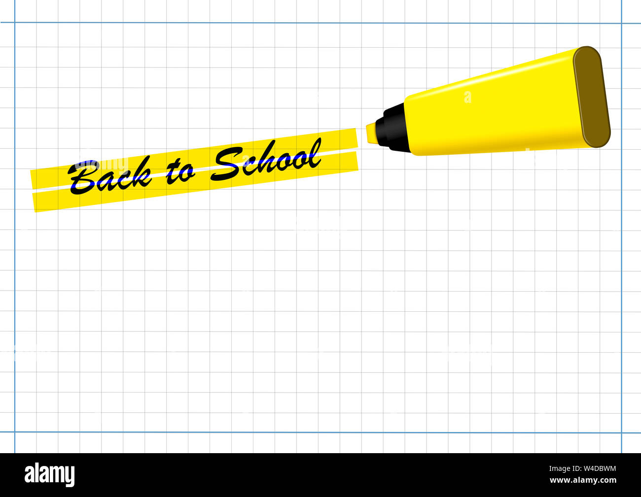 illustration of yellow highlighter marks the writing back to school on