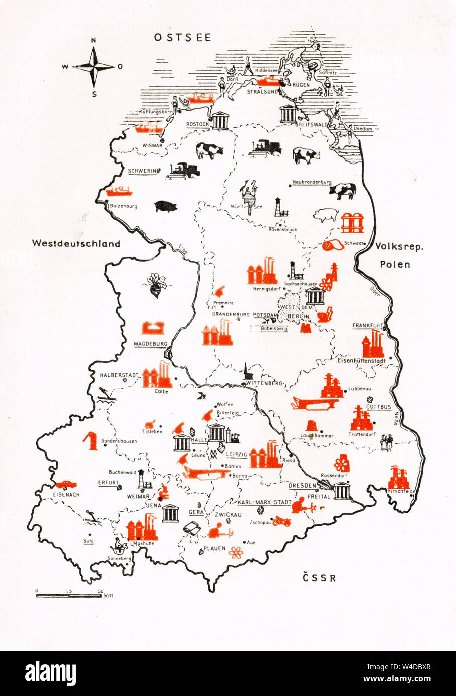 Former GDR map, Leipzig Editions, 1964 Stock Photo