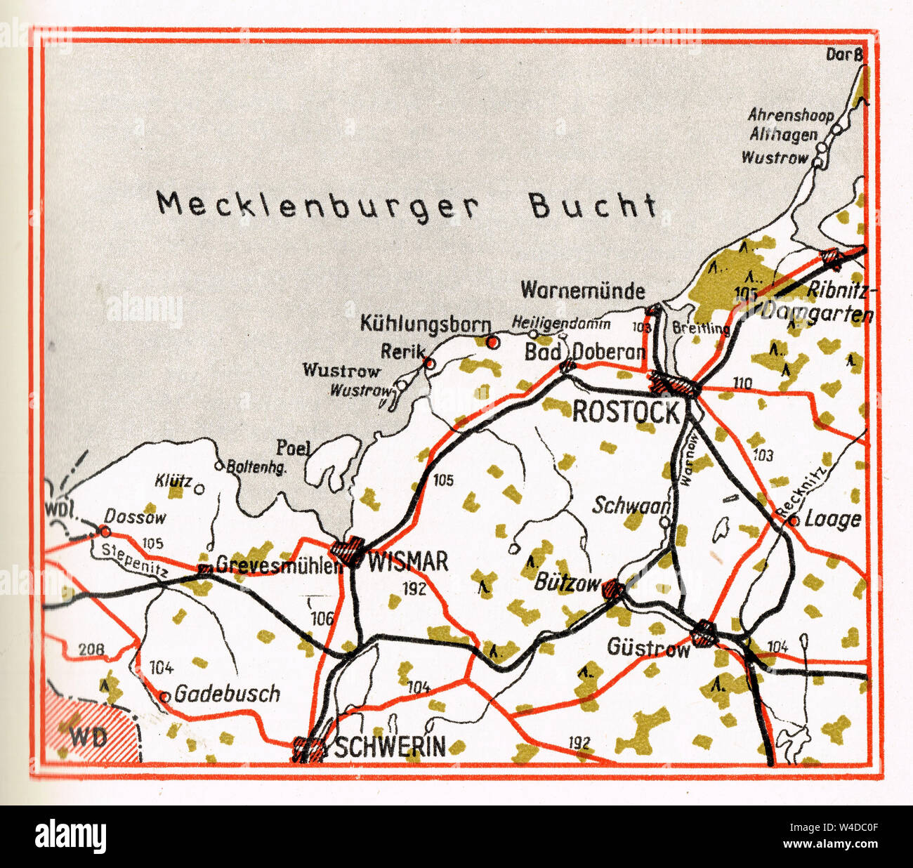 Rostock region, Former GDR map, Leipzig Editions, 1964 Stock Photo