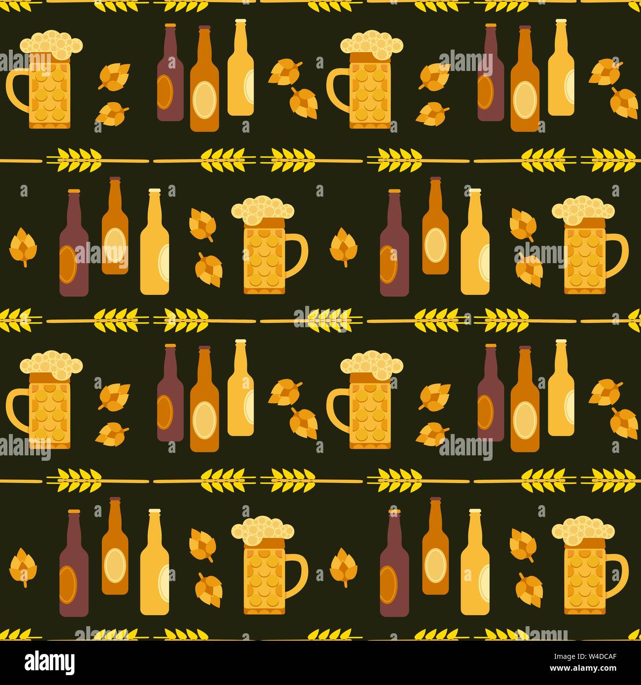 Beer Fest hand drawn flat color vector seamless pattern Stock Vector
