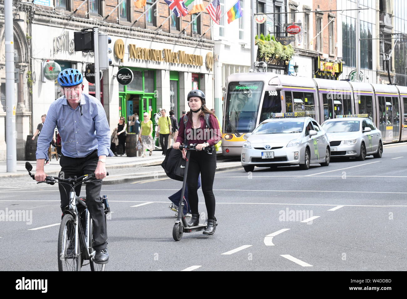 Irish police camp down on electric scooters dublin Stock Photo Alamy