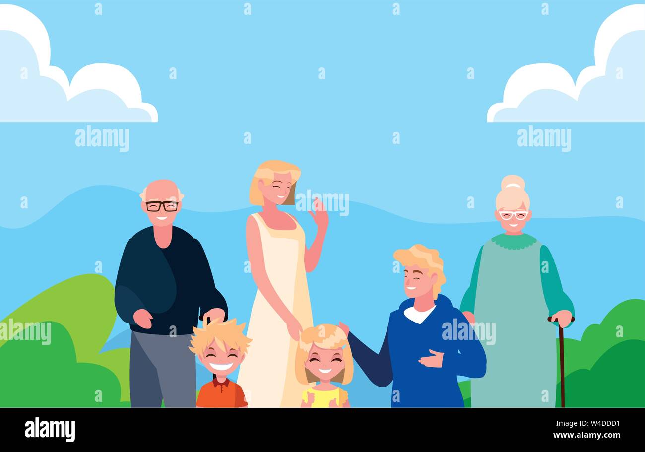 family together members in the outdoors vector illustration Stock ...