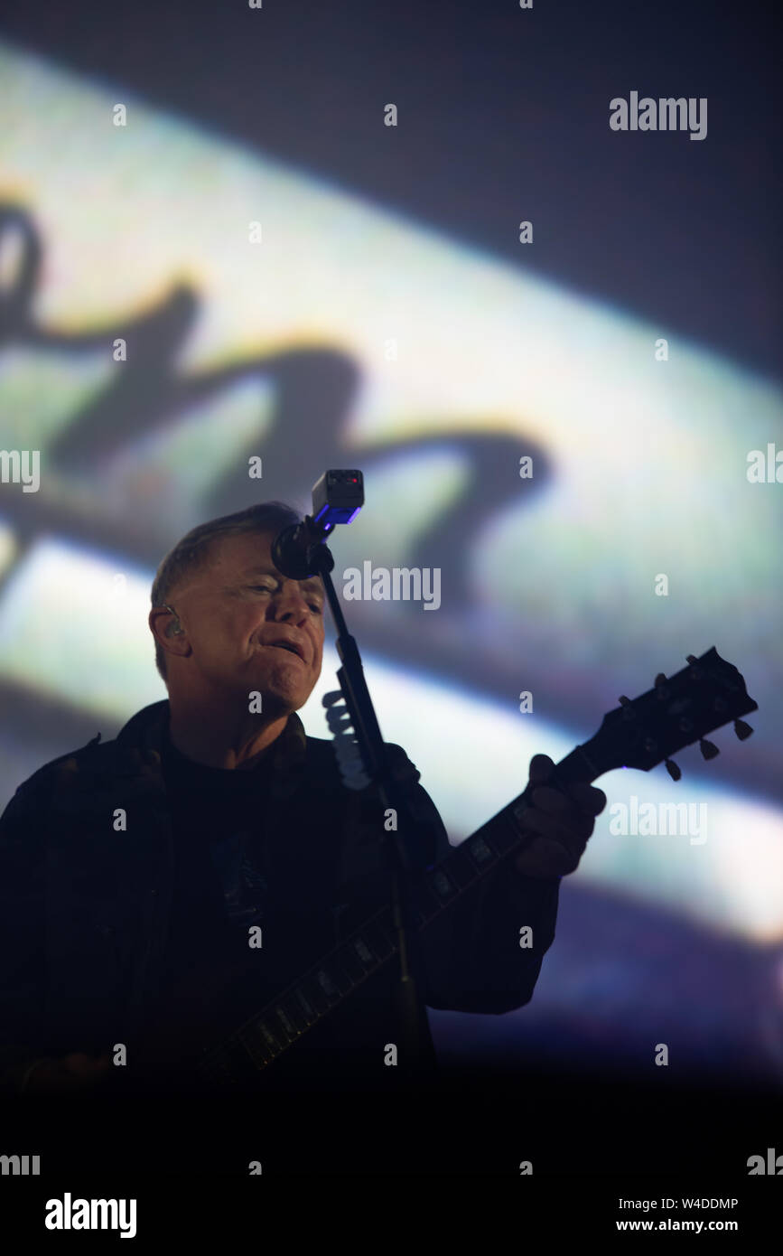 Bernard Sumner, vocalist and guitar player from New Order, played at Blue dot festival 2019 (U.K), on the 21st of July, 2019. Stock Photo