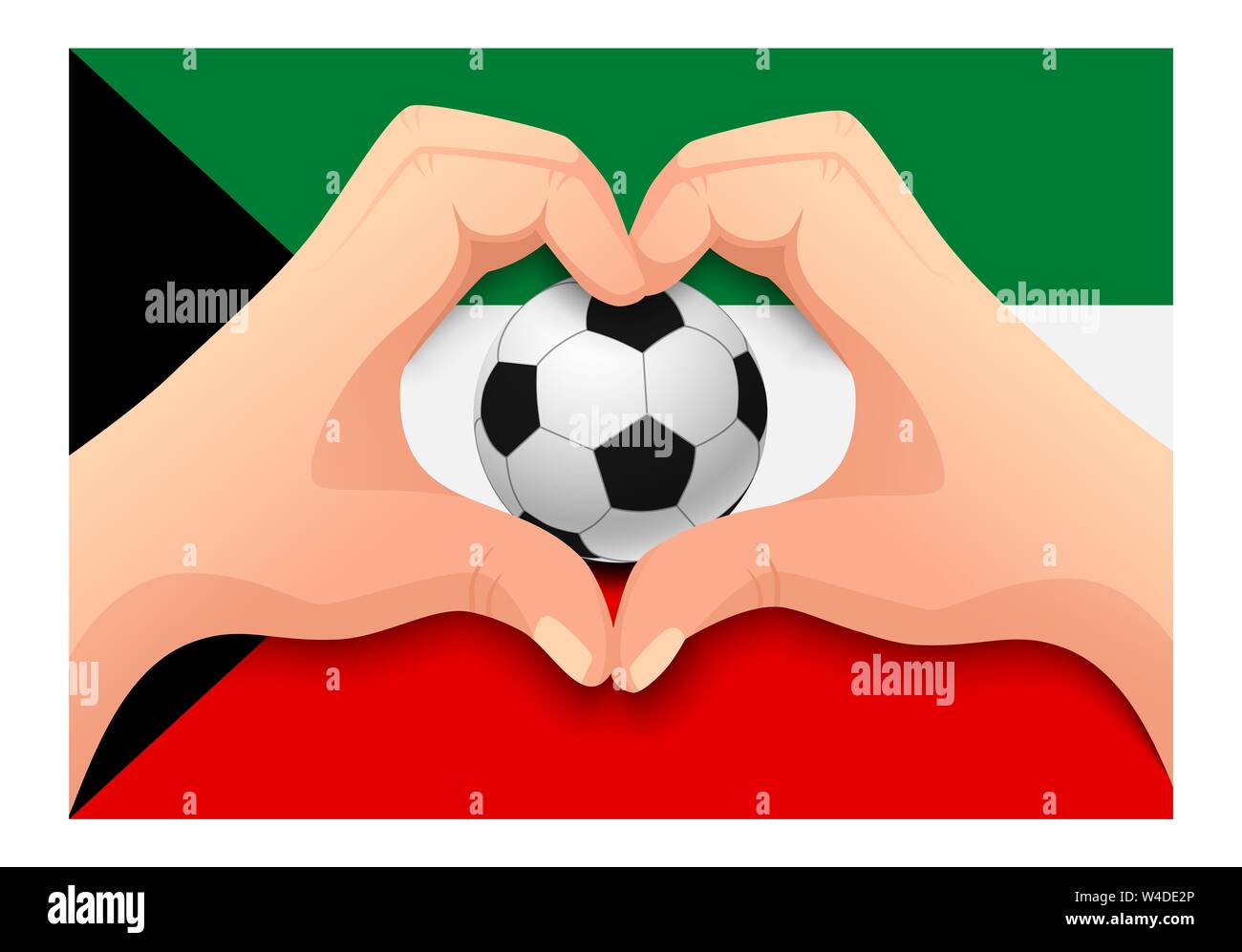 kuwait flag and hand heart shape. National football background. Soccer ball with flag of Kuwait