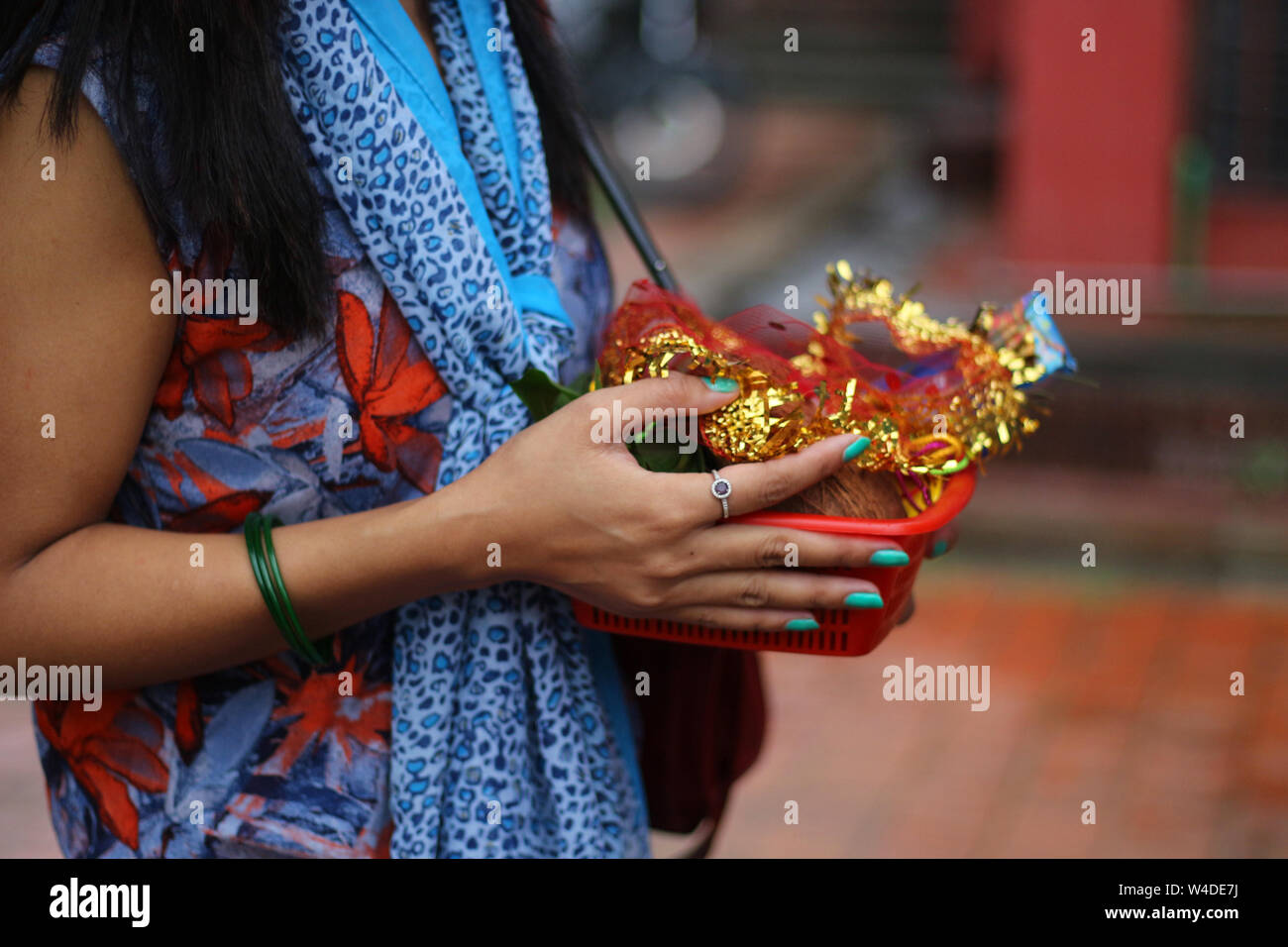 Kathmandu, Nepal, 22 July, 2019. A large number of devotees flocked to Shiva Temples on Shrawan. Devotees fast for entire month-especially on monday. Stock Photo